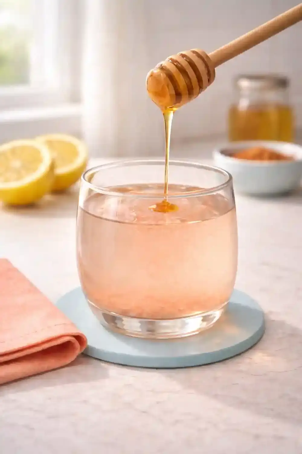 Pink Salt Drink Honey Variation adding honey to pink salt lemon drink
