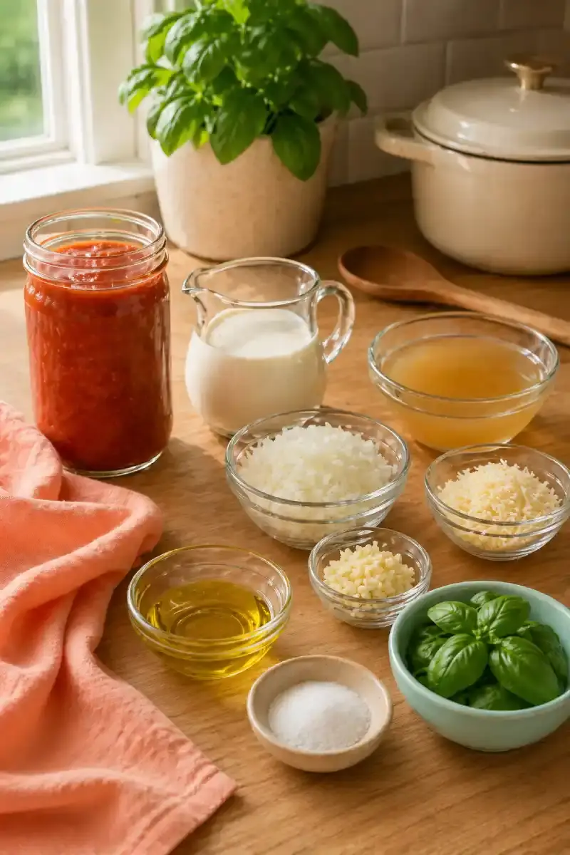 Palomino Sauce Ingredients Palomino Sauce ingredients arranged on a kitchen counter before cooking