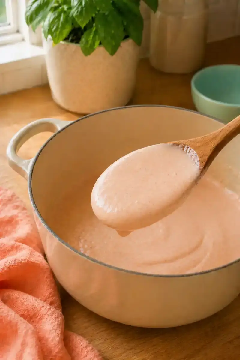 Palomino Sauce Texture Check Palomino Sauce coating the back of a spoon to show the ideal creamy texture