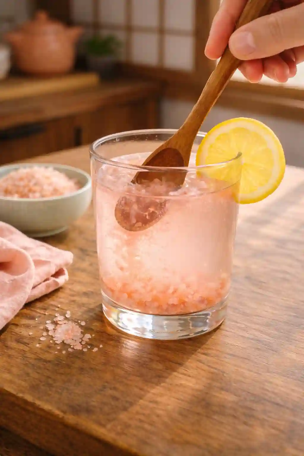 Dissolving Pink Salt in Warm Water himalayan pink salt dissolving in warm water for japanese pink salt drink recipe