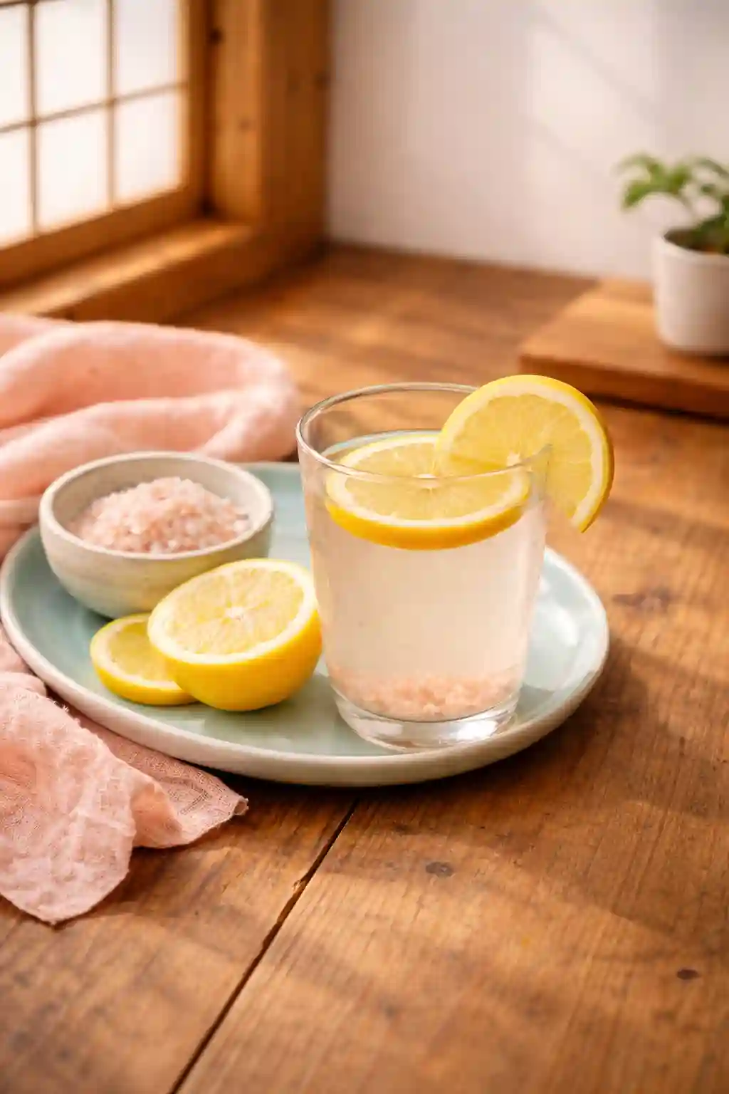 Finished Japanese Pink Salt Drink finished japanese pink salt drink with lemon slices