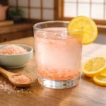 Japanese pink salt weight loss drink recipe with lemon and Himalayan pink salt in a traditional Japanese kitchen