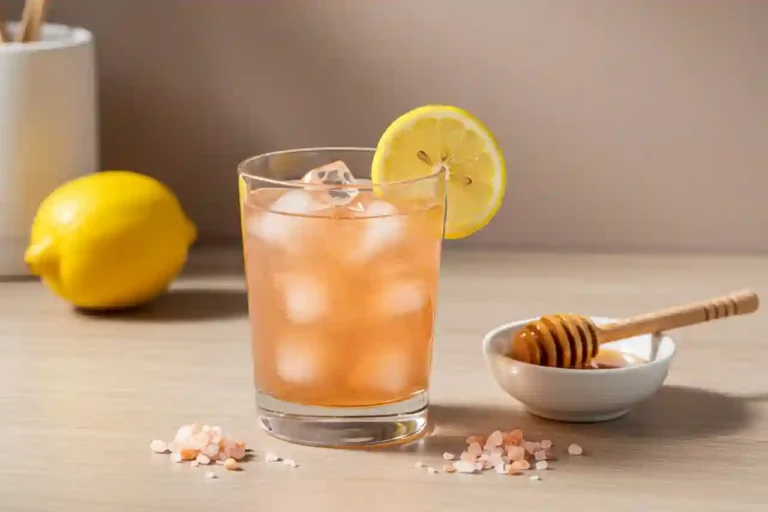 apanese pink salt weight loss detox drink in glass with lemon