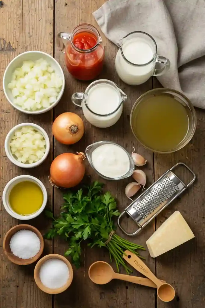 Ingredients for Palomino Sauce on rustic wood surface