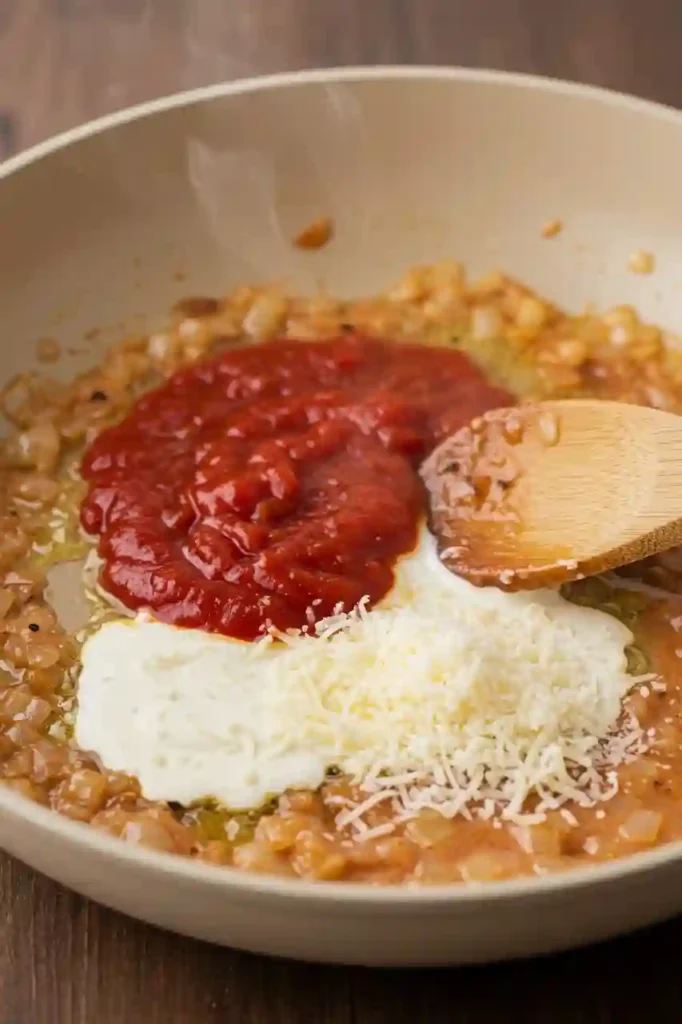 Cooking process of Palomino Sauce from sautéing to blending