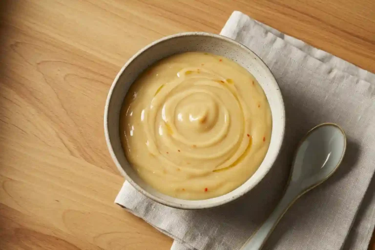 Creamy tram sauce in a small ceramic bowl