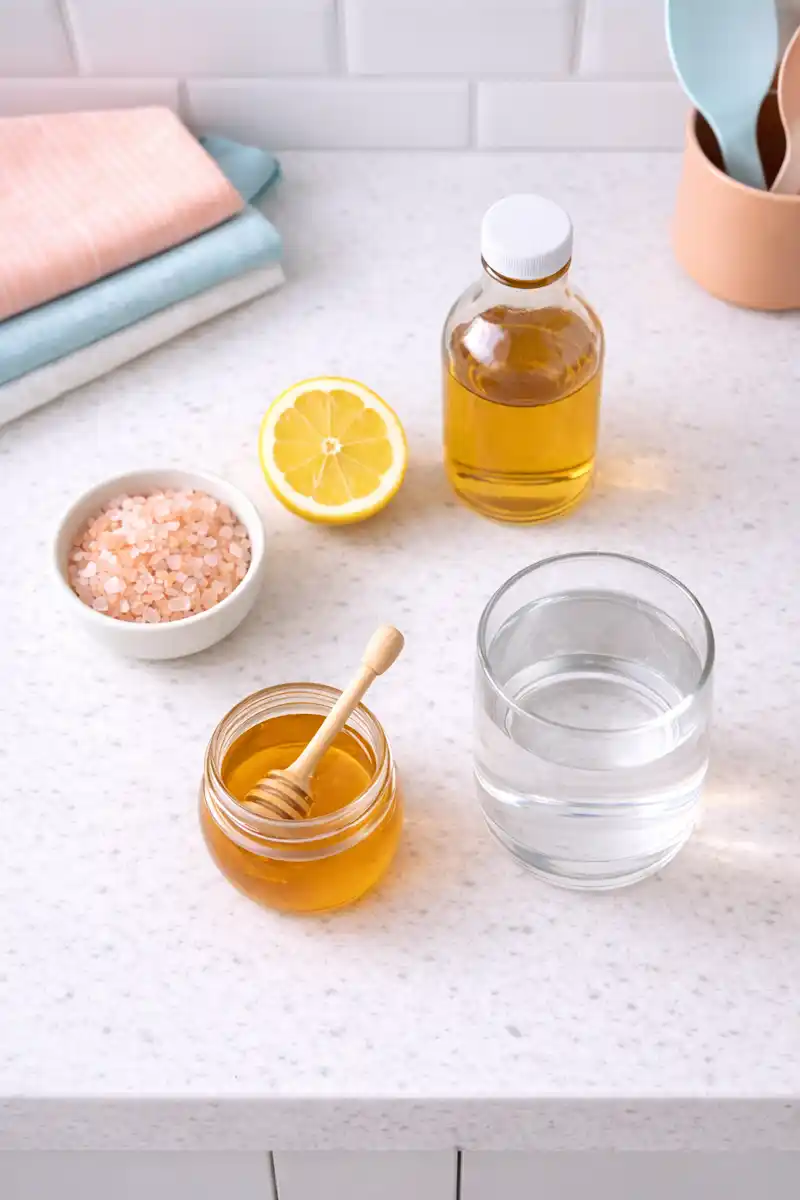 Pink Salt Diet Recipe Ingredients ingredients for pink salt diet recipe including pink himalayan salt water lemon and honey