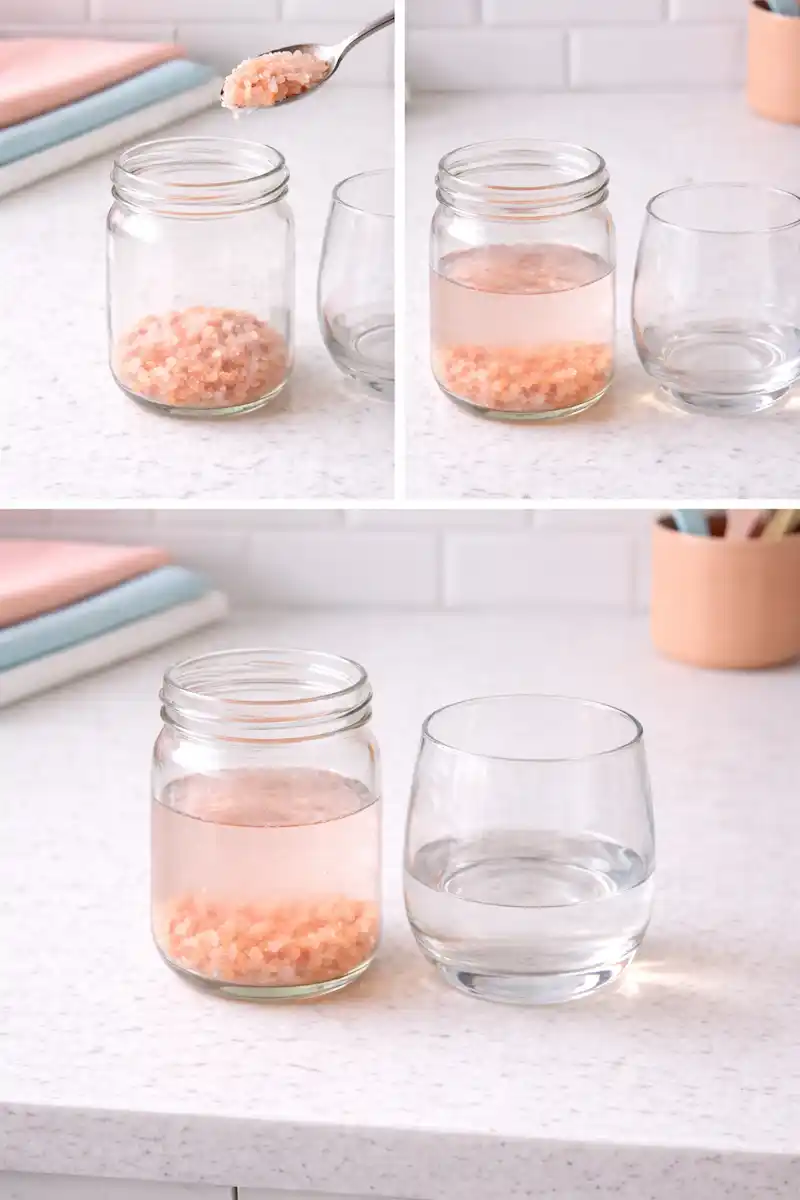 Pink Salt Sole Solution jar with pink himalayan salt sole solution resting in water
