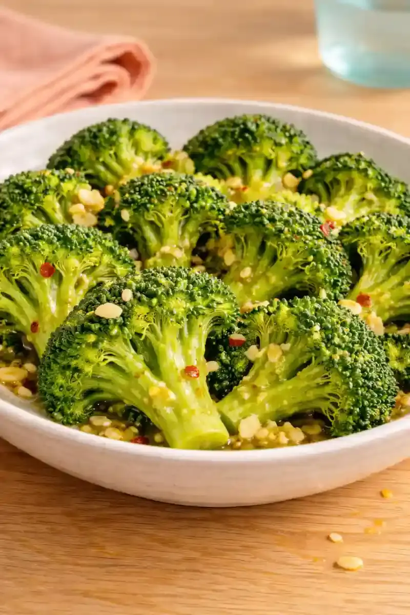 Steamed Broccoli Texture Close-Up Close-up of steamed broccoli showing bright green tender-crisp texture