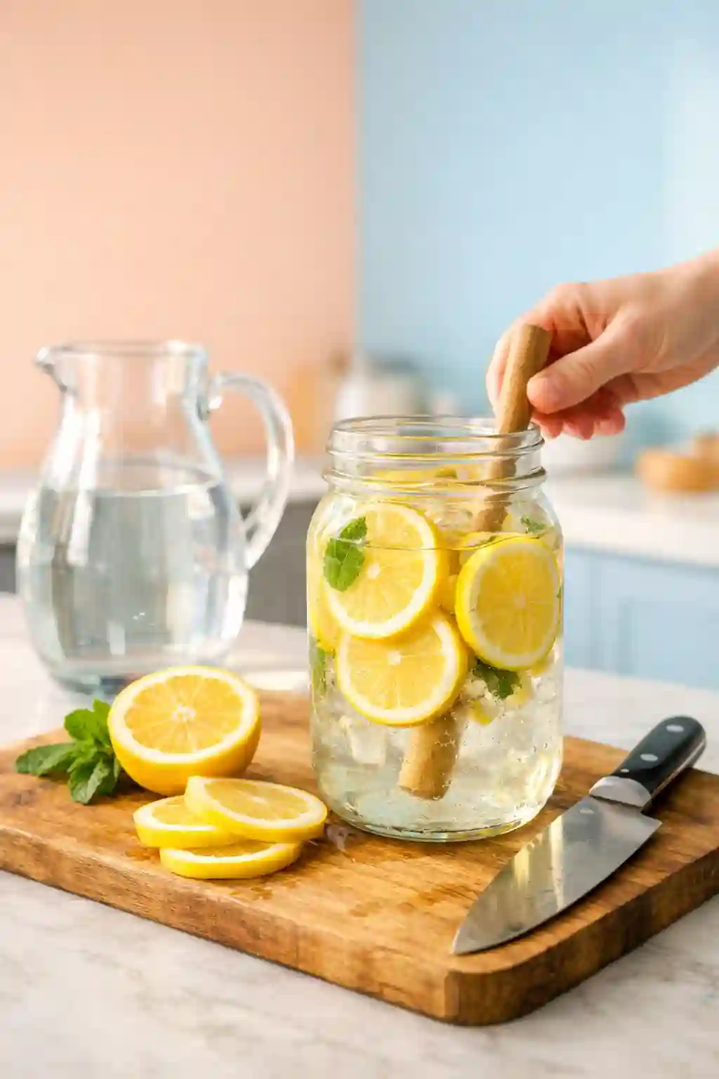 lemon water homemade weight loss drink in glass jar