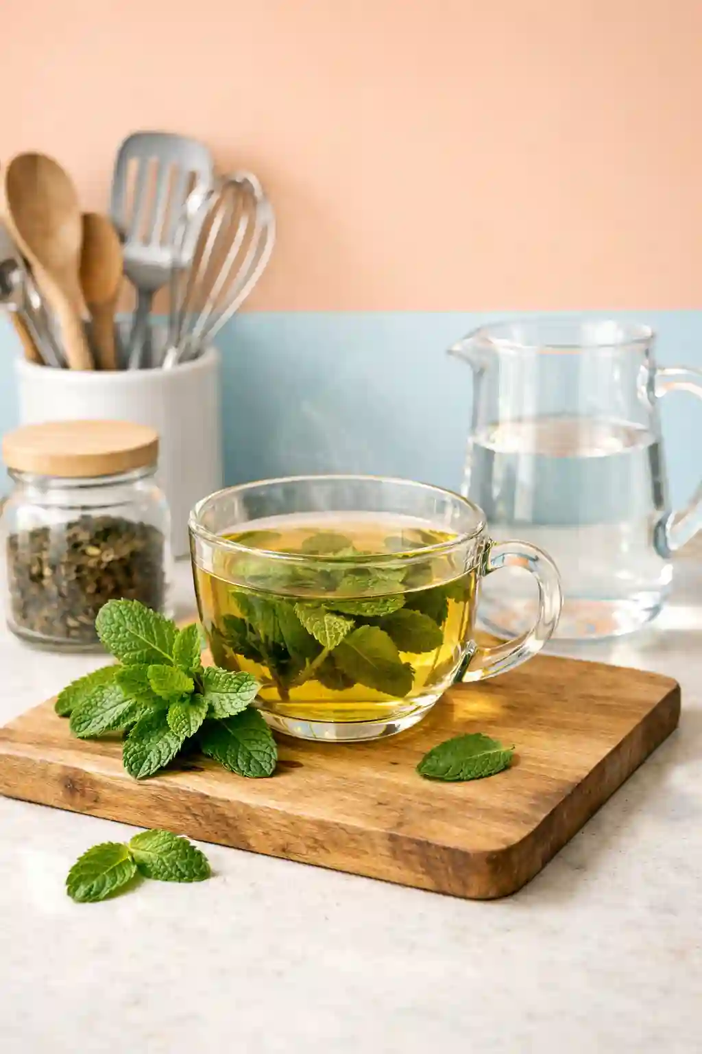 peppermint herbal tea homemade drink in glass cup