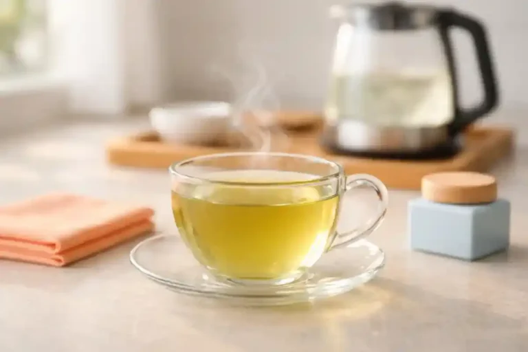 green tea in transparent glass cup no bitterness smooth clear brew