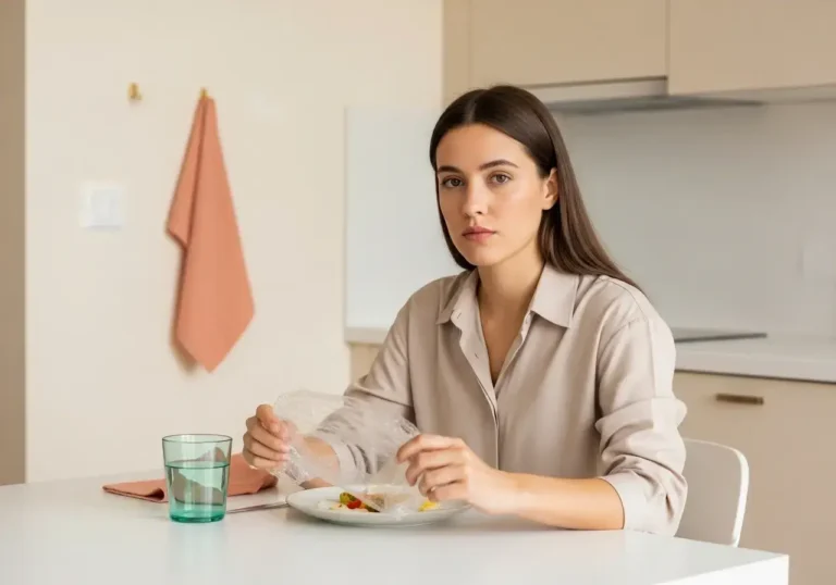 plastic wrap diet viral trend concept shown in modern kitchen setting