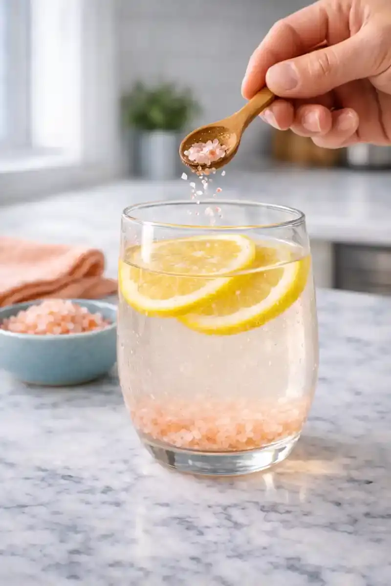 Adding Himalayan Pink Salt to Lemon Water adding Himalayan pink salt to lemon water drink
