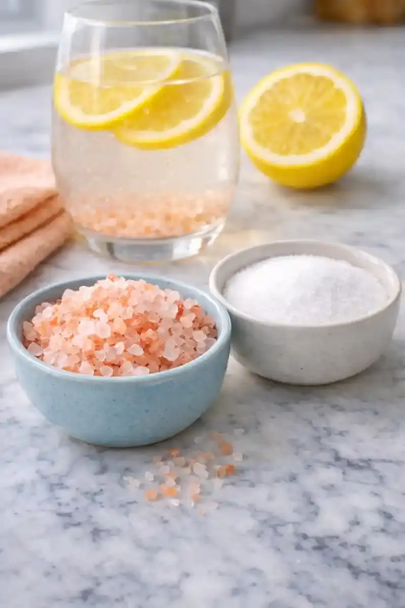 Himalayan Pink Salt vs Table Salt Himalayan pink salt crystals compared with regular table salt